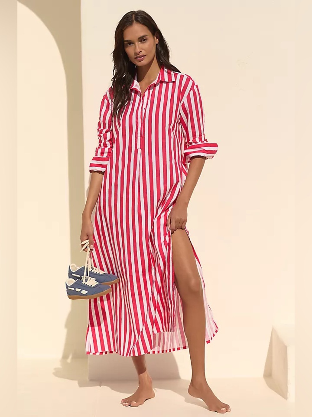 Ro's Garden Long-Sleeve Striped Midi Shirt Dress